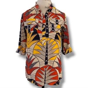 Anthropologie Nieves Lavi 100% Silk Printed Blouse - Size Small